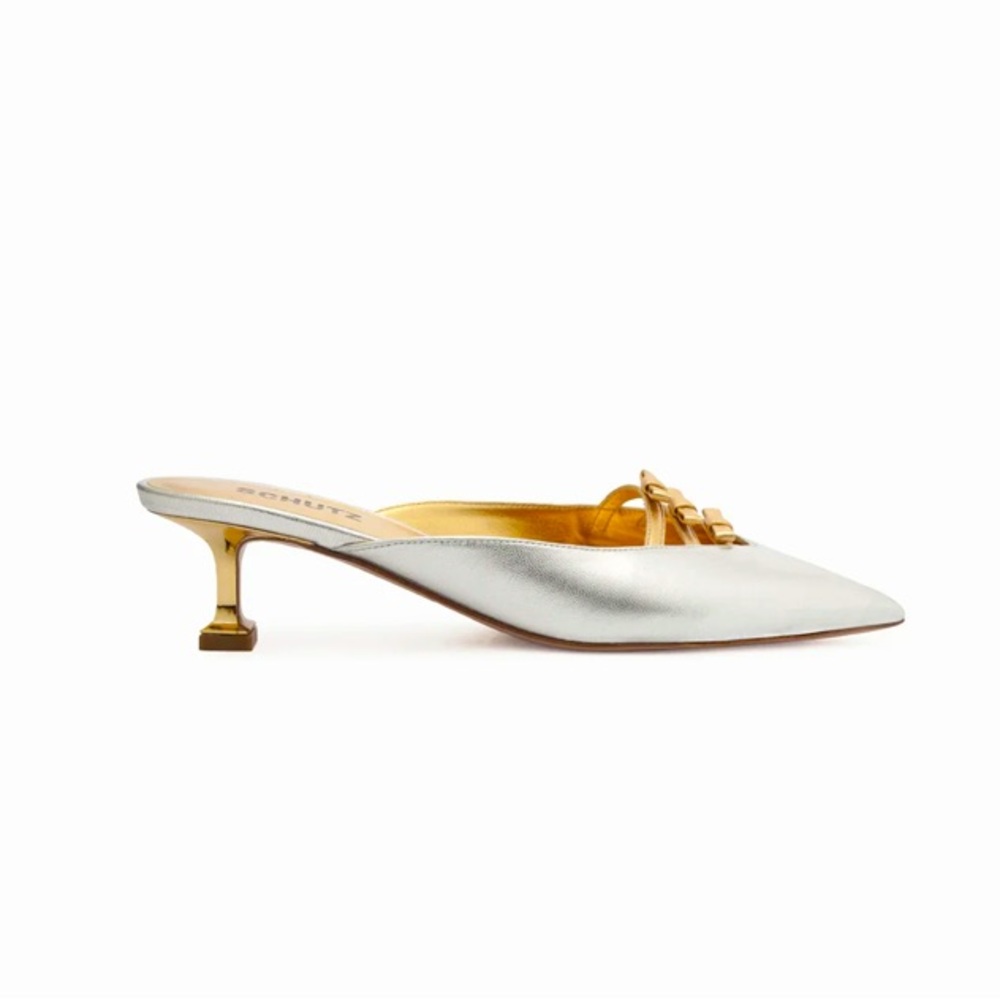 Schutz Silver Metallic Women's Mules